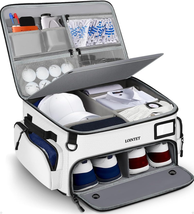 LOINTET Golf Trunk Organizer, Waterproof Car Golf Locker with Separate Ventilated Compartment for 2 Pair Shoes, Golf Storage for Balls, Tees, Cap, Clothes, Gloves, Accessories, Gifts for Men, Women - Image 1